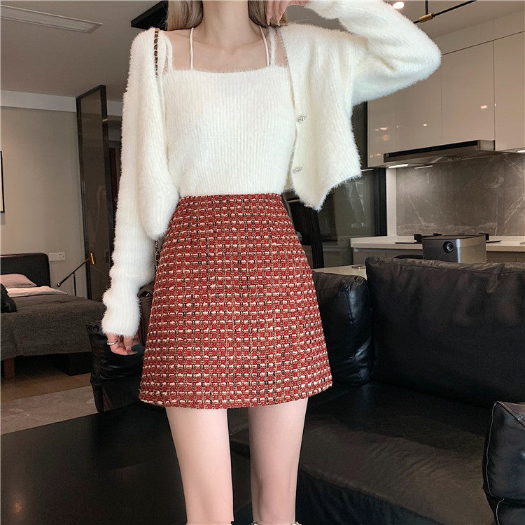 Plus size red tweed a line mini skirt – Pluspreorder