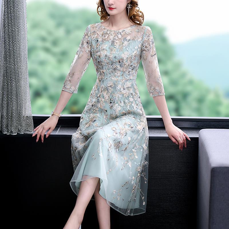 floor length embroidered dress Hana Colorful Floral Embroidered Wedding Dress with Fit and Flare Body main image 0