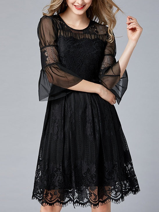black tie petite dresses Michayla Black Lace Bell Sleeve Plus Size Formal Wedding Occasion Mid –  Pluspreorder