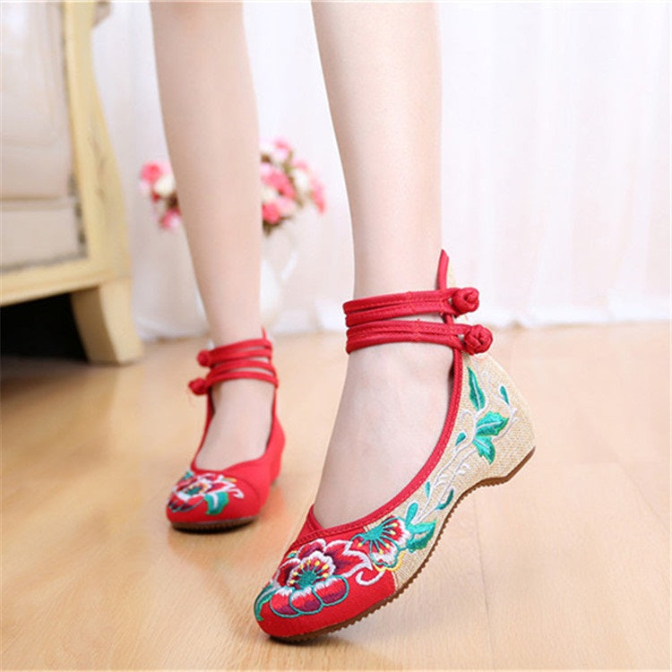 Ticha Oriental Floral Embroidery Colour Block Ankle Cuff Covered