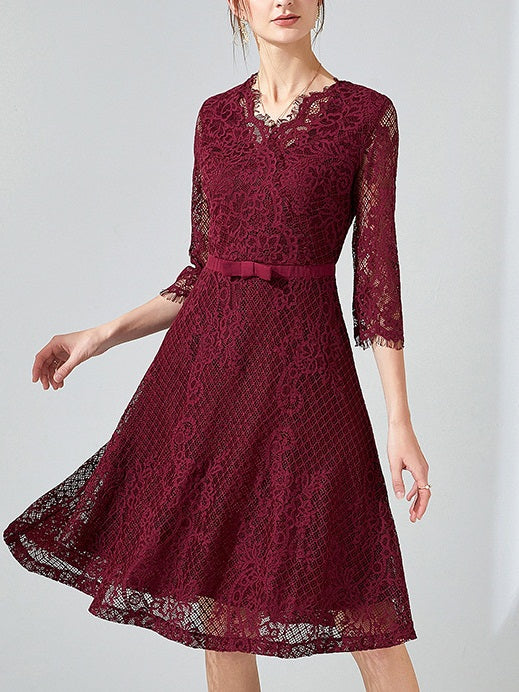 Kaelin Plus Size Red Lace Wrap Formal Dress