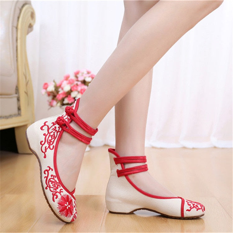 Red and black discount low heel shoes