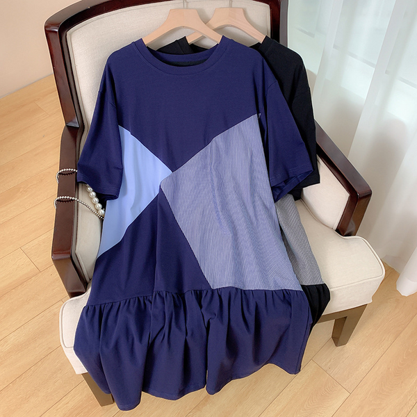 (2XL-6XL) Plus Size Colourblock Korean Dress (EXTRA BIG SIZE)