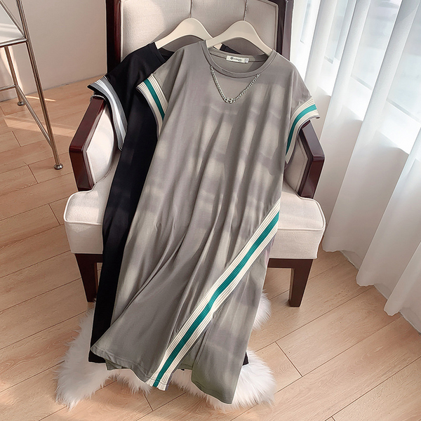 (2XL-6XL) Plus Size Korean Chain Short Sleeve Midi Dress (Extra Big Size)