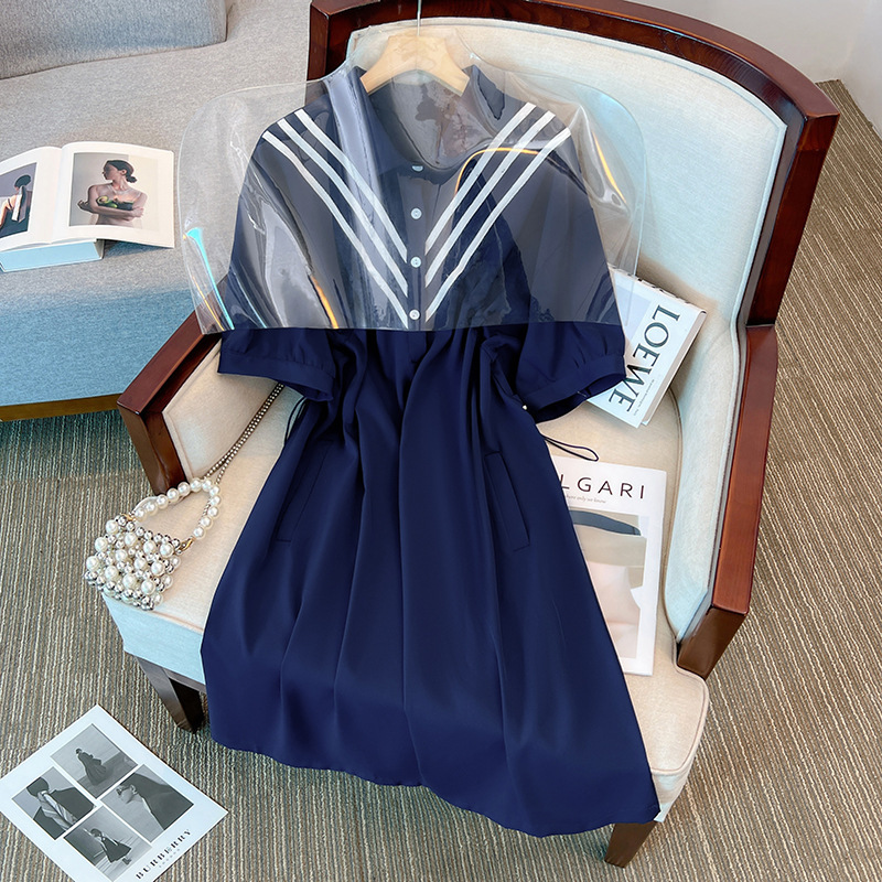navy blue shirt dress plus size 2XL-6XL) Plus Size Korean Drawstring Navy Blue Short Sleeve Shirt Dre –  Pluspreorder