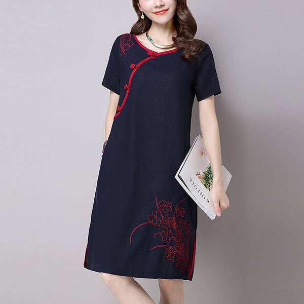 Plus Size Casual Modern Short Sleeve Dress Cheongsam