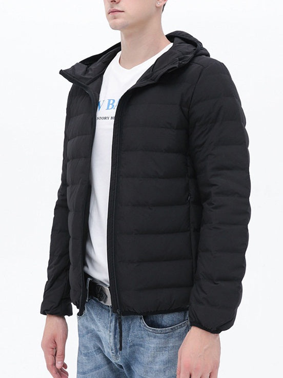Men's Plus Size Lightweight Padded Hoody Windbreaker Short Minimalist Simple Design Winter Jacket with Pockets (Black, Red, Grey, Blue)