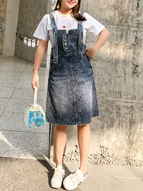 Psyche Acid Wash Denim Suspender Dungaree Skirt Dress