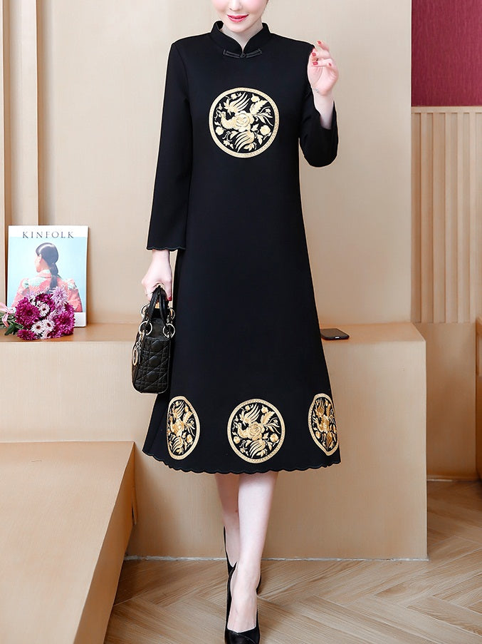 Tera Plus Size Cheongsam Qipao Gold Oriental Embroidery Long
