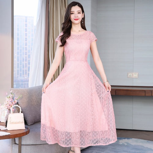 chinese dress ladies Plus Size Lace Swing Midi Dress – Pluspreorder