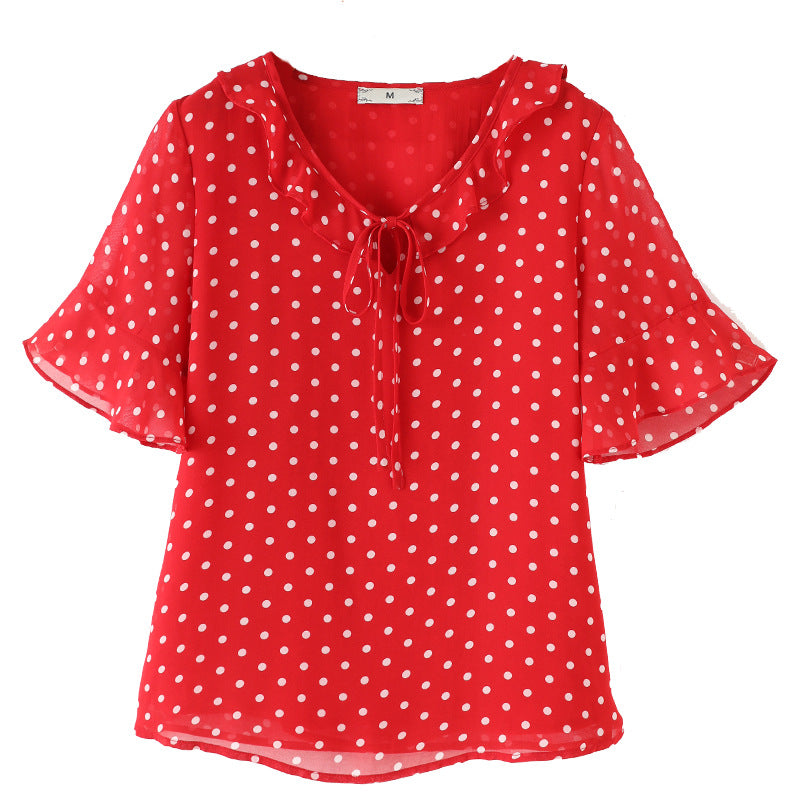 Plus Size Red Polka Dots Chiffon Short Sleeve Blouse – Pluspreorder