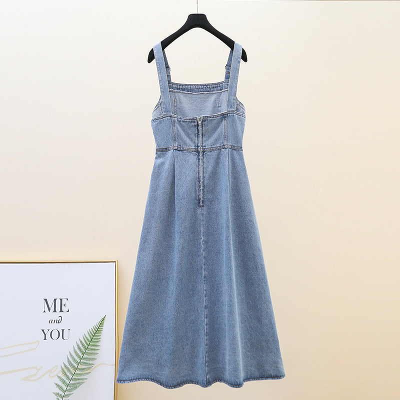 denim dungaree dress midi Plus Size Pinafore Denim Sleeveless Midi Dress – Pluspreorder