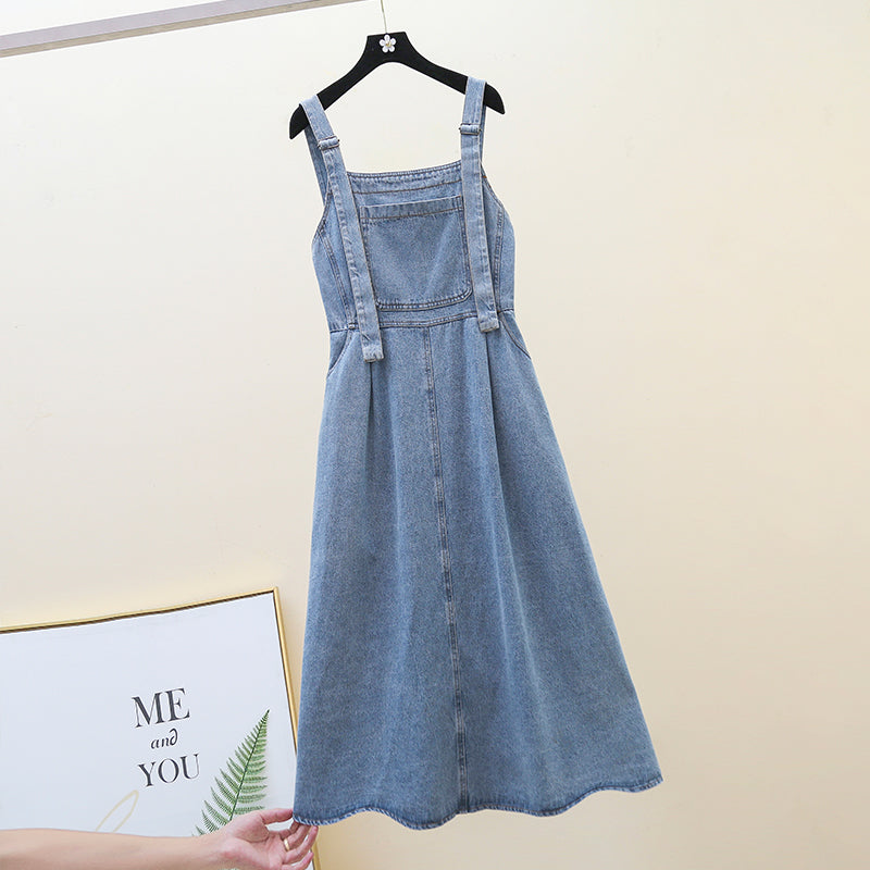Plus Size Pinafore Denim Sleeveless Midi Dress – Pluspreorder