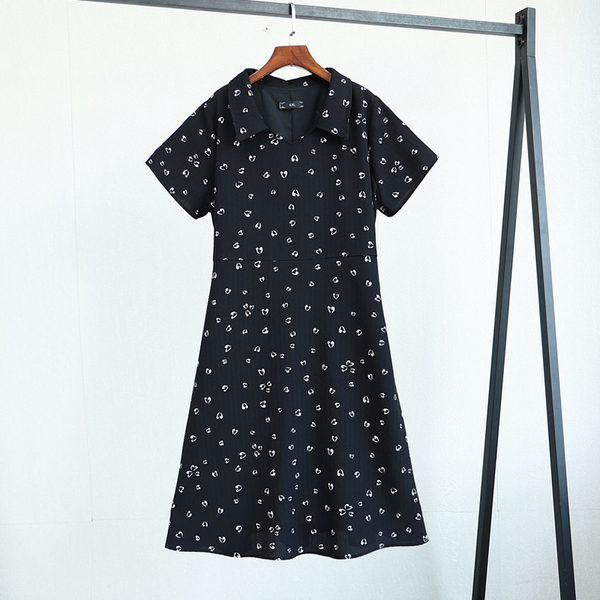 (4XL-10XL) Plus Size Hearts Print Chiffon Short Sleeve Midi Shirt Dress (EXTRA BIG SIZE)