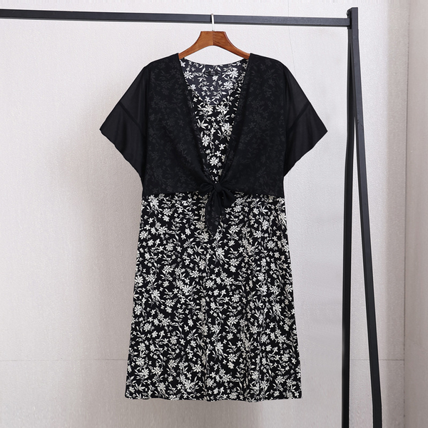 (4XL-10XL) Plus Size Mock 2 Piece Floral Short Sleeve Dress (EXTRA BIG SIZE)