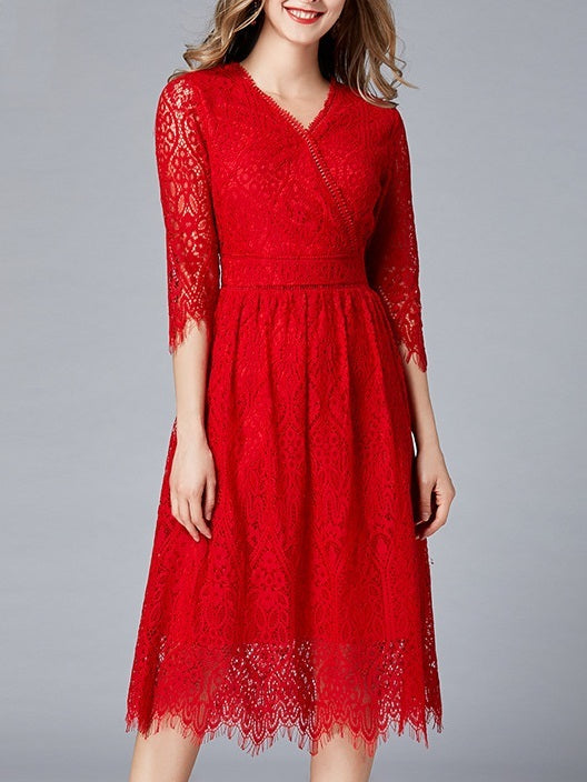 chinese dress ladies Miata Plus Size Red Lace Wrap Cocktail Dress – Pluspreorder
