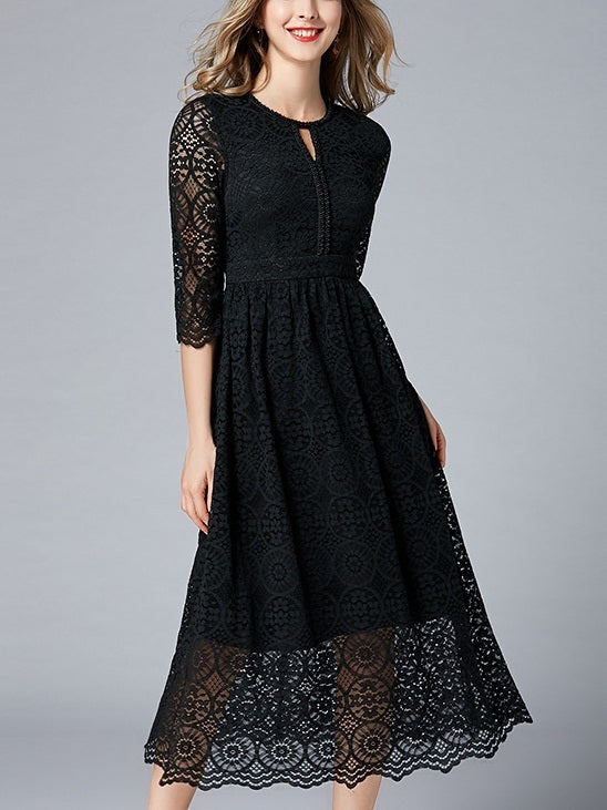 Mica Plus Size Black Lace Midi Dress – Pluspreorder