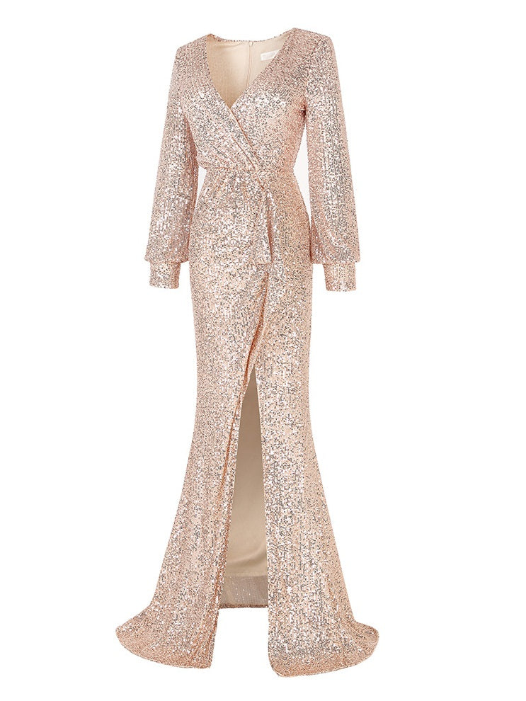 Plus Size Gold Wrap Long Sleeve Gown Pluspreorder Plus Size Gold Wrap Long Sleeve Gown Pluspreorder