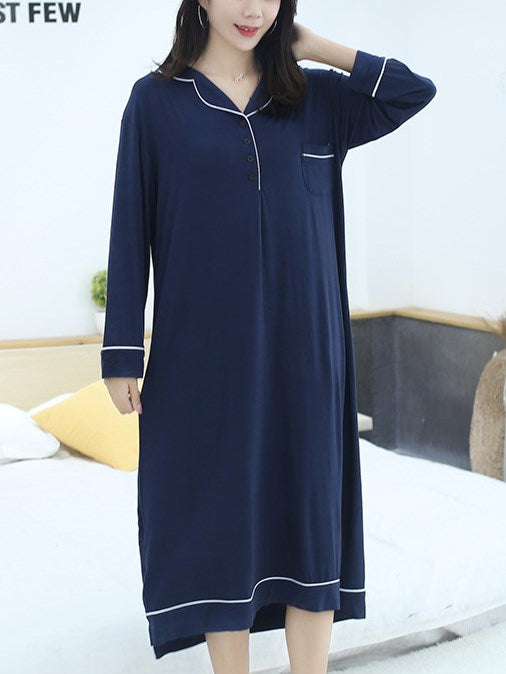 Plus Size Pyjamas Dress Collared Dress Modal Cotton Long Sleeve