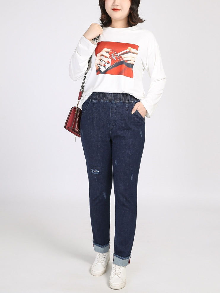 Plus Size Ripped Jeans (Blue, Black) (EXTRA BIG SIZE)