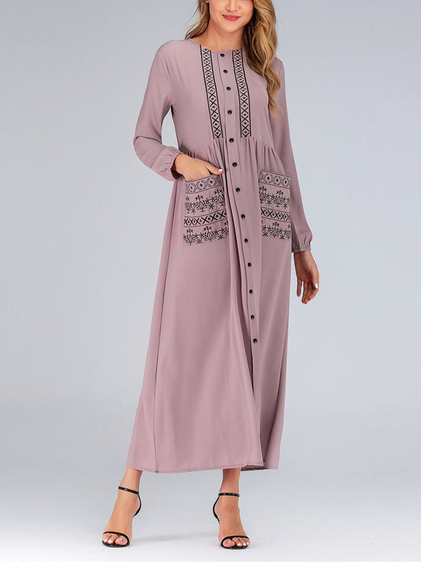 Plus Size Embroidery Pockets Muslimah Dress