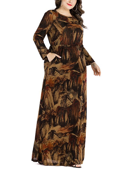 muslimah modern dress Plus Size Modern Print Long Sleeve Muslimah Dress – Pluspreorder