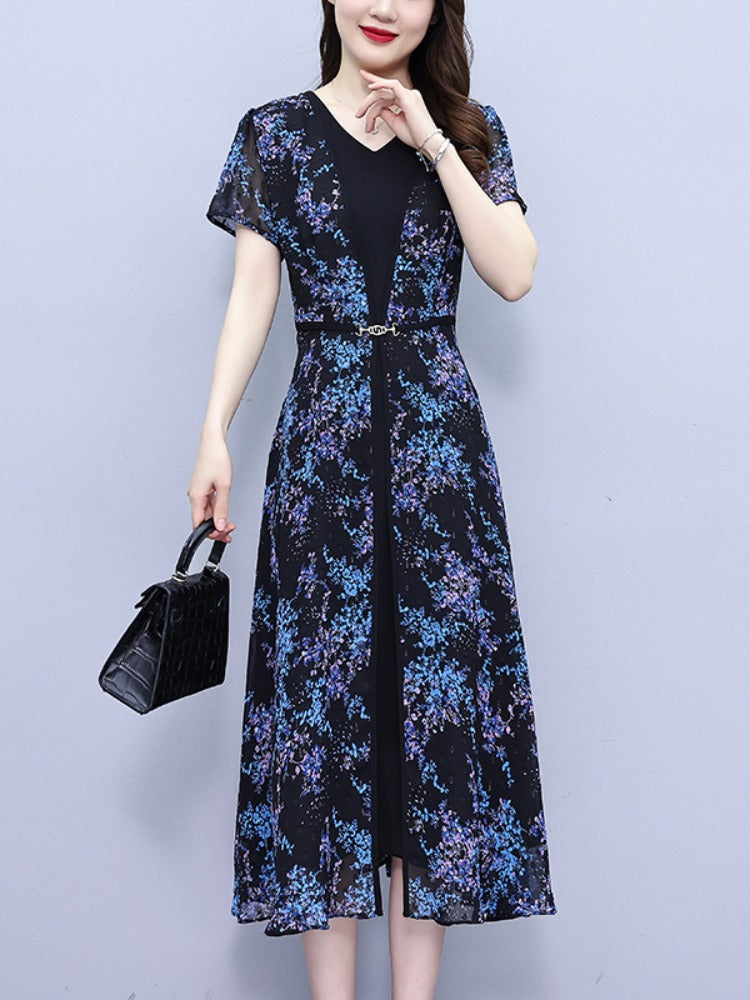 Plus Size Blue Floral Chiffon Layer Dress – Pluspreorder