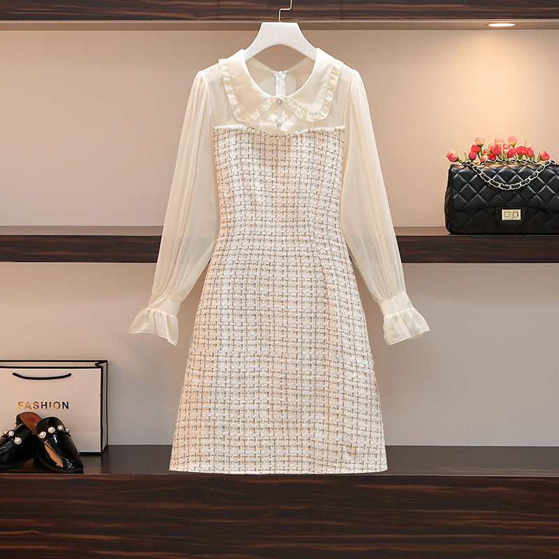 Plus Size Chanelesque Tweed White Long Sleeve Dress – Pluspreorder