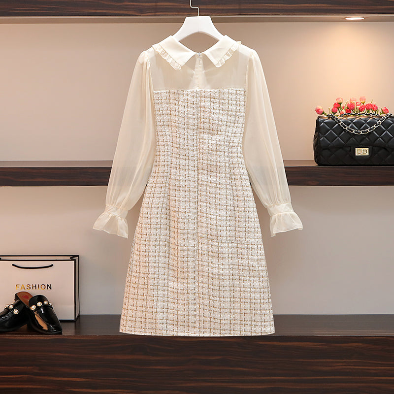 knee length dresses for ladies Ivory Tweed Long Sleeve Mini Dress w/ Bow Detail Large main image 1