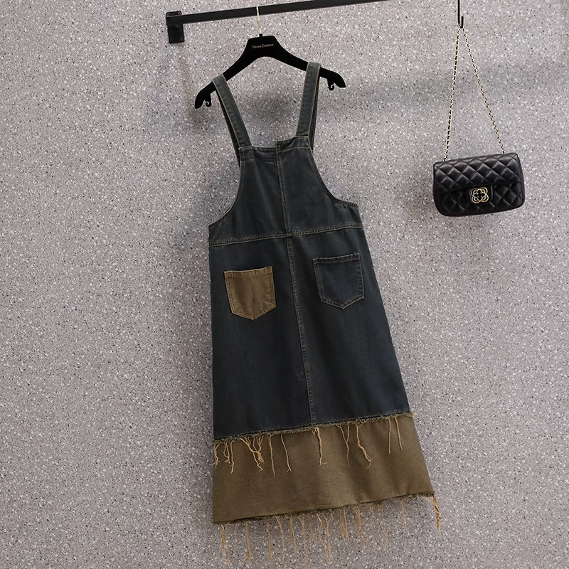 Plus Size Denim Dungaree Dress