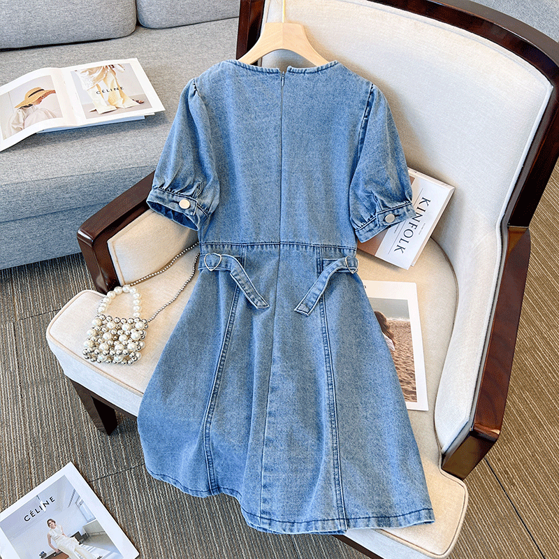 Plus Size Denim V Neck Korean Dress – Pluspreorder
