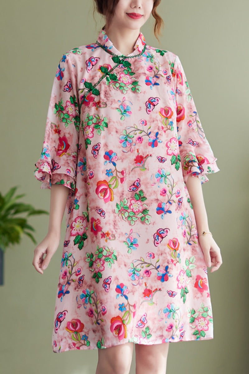 Plus Size Floral Chiffon Cheongsam Dress Pluspreorder