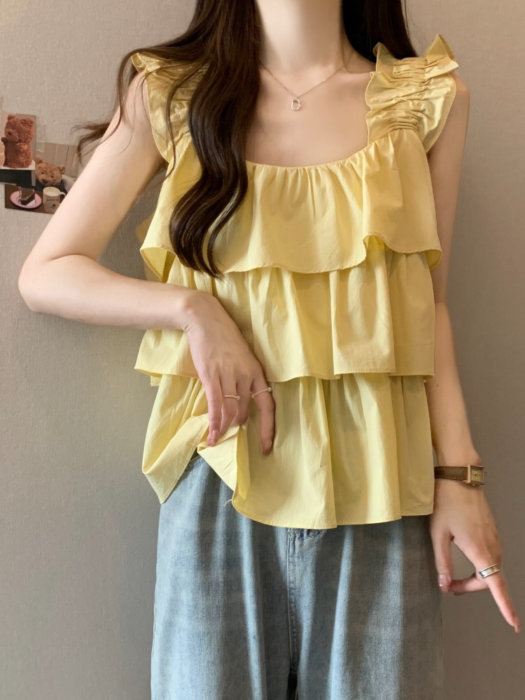 Plus Size Frills Sleeveless Babydoll Top - Main Image