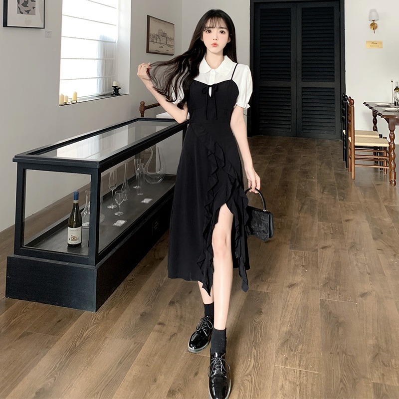 Plus Size Korean Frills Mock 2 Piece Dress