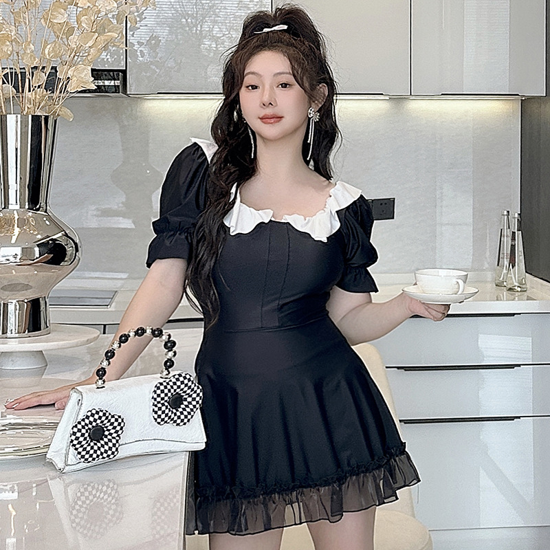 Plus Size Korean Short Sleeve Dress Swimsuit – Pluspreorder