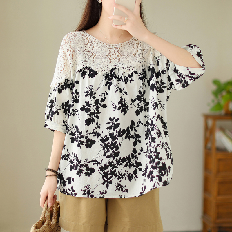 Plus Size Lace Floral A Line Blouse – Pluspreorder