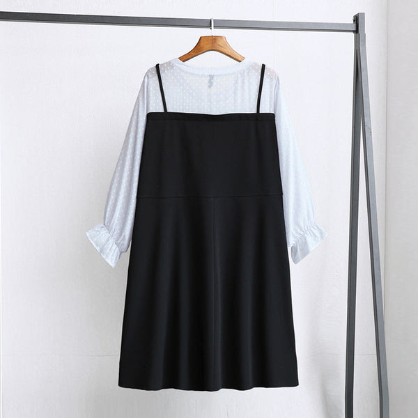 Plus Size Pindot Layer Long Sleeve Dress (EXTRA BIG SIZE)