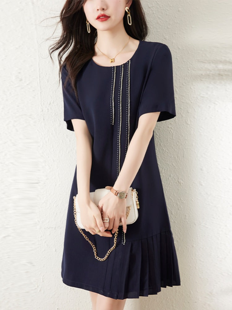 Plus Size Pleat Navy Blue Dress – Pluspreorder