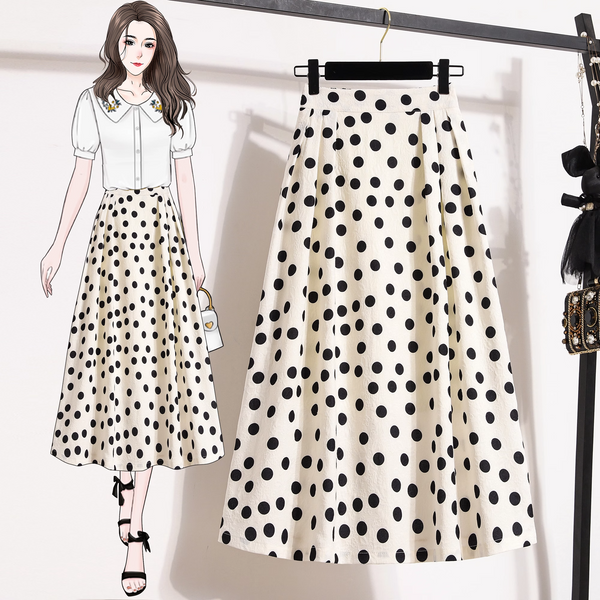 Plus Size Polka Dots A Line Midi Skirt