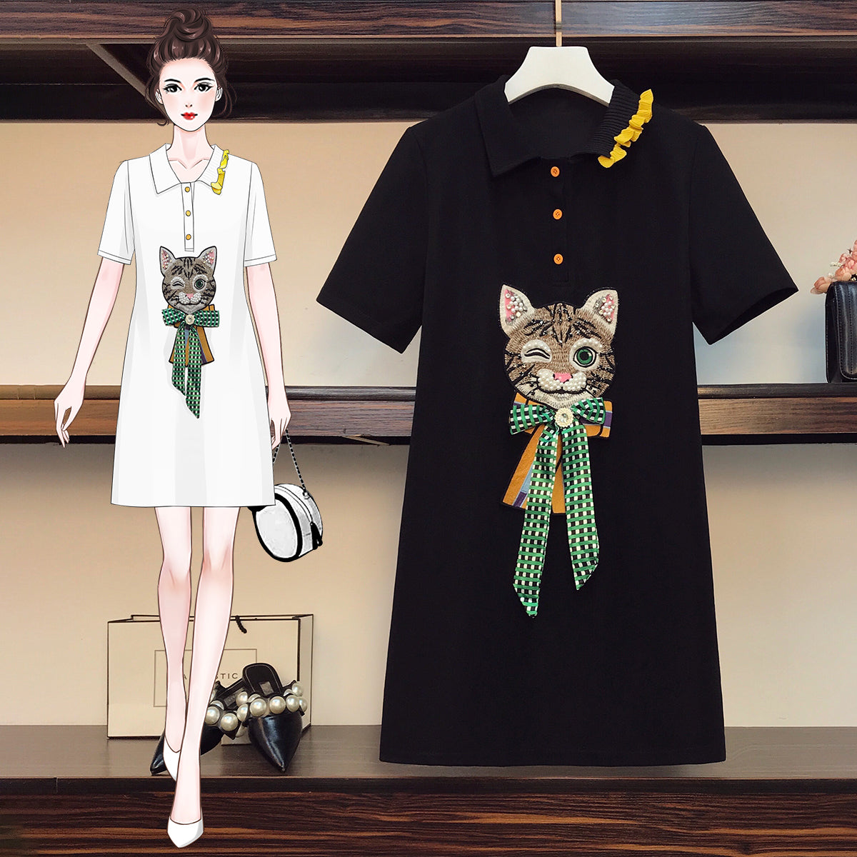 Plus Size Cat Shirt Dress