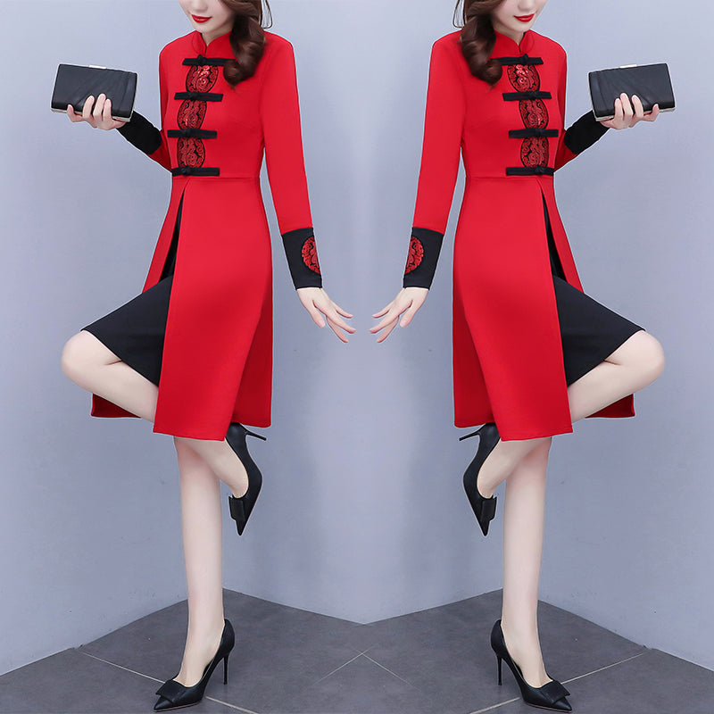 Plus size peekaboo cheongsam long sleeve dress – Pluspreorder