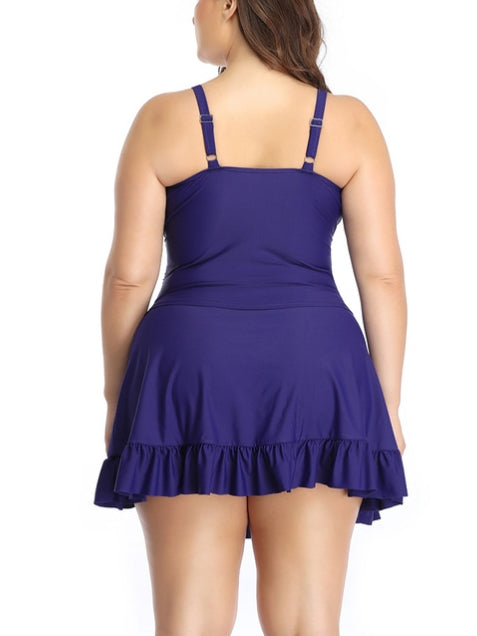 Plus Size Swimwear Tankini 2 Piece Top and Skirt Skorts Set Blue