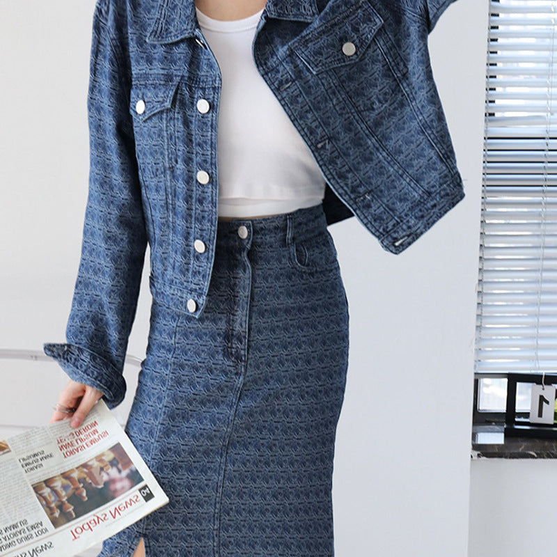 Plus size denim skirt and jacket set cheap