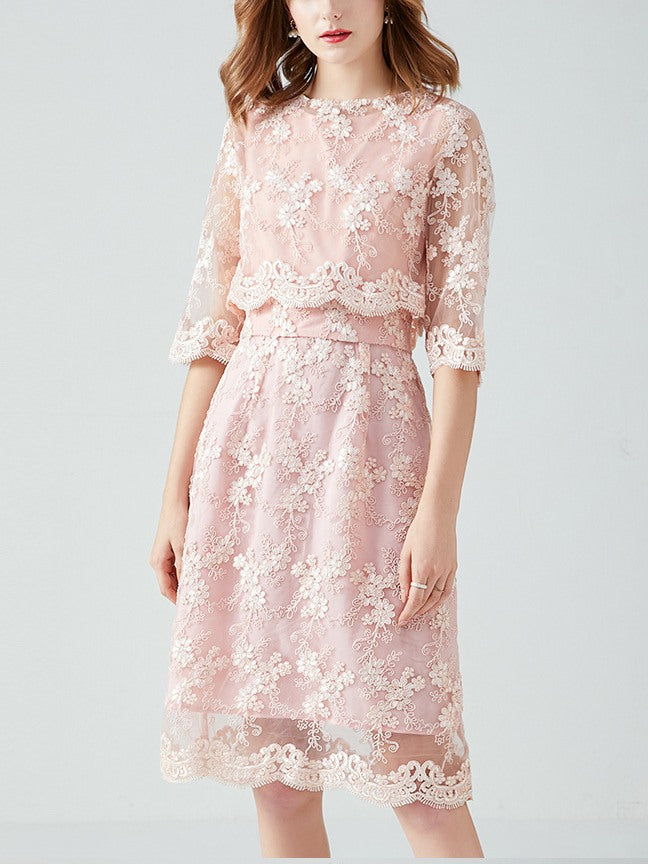 Plus Size Pink Lace Dress and Jacket Set – Pluspreorder