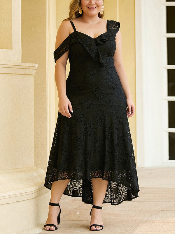 black lace plus size evening dress