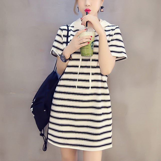 Plus Size Hoodie Stripes Short Sleeve T Shirt Dress (Red, Black, White Pluspreorder Plus Size Hoodie Stripes Short Sleeve T Shirt Dress (Red, Black, White Pluspreorder