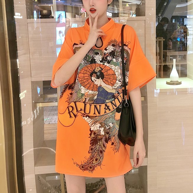Orange graphic sales t shirt dress