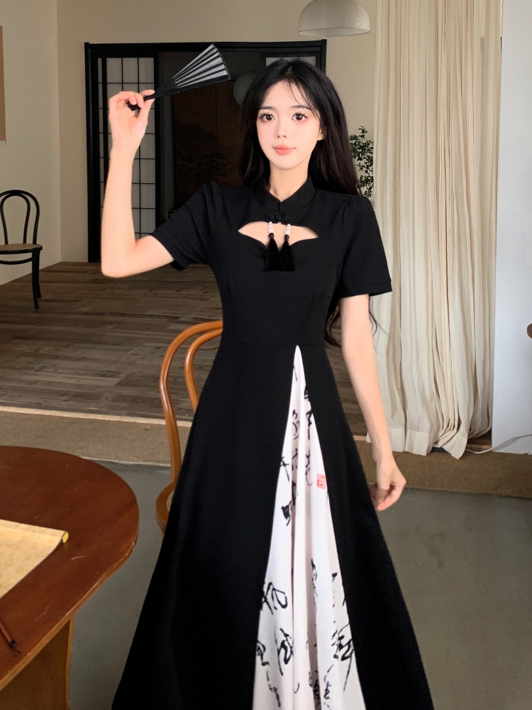M-4Xl) Plus Size Black Chinese Words Cheongsam Midi Dress – Pluspreorder