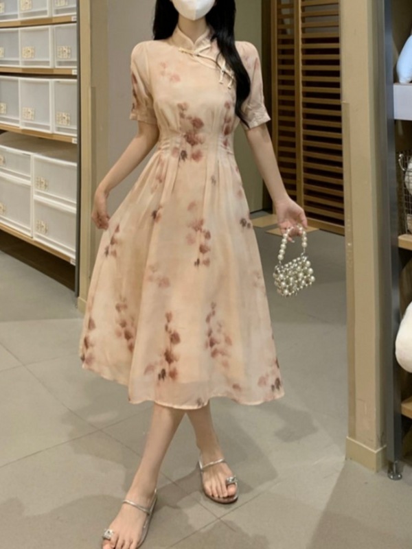 (M-4Xl) Plus Size Floral Oriental A Line Cheongsam Dress