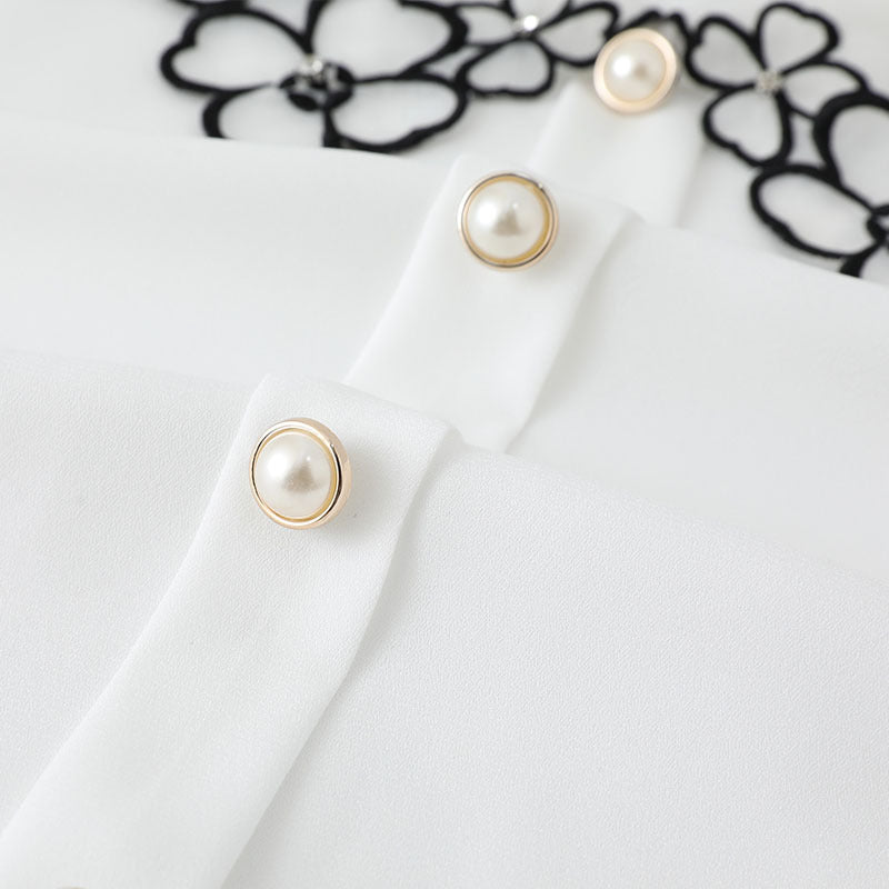 Plus size white lace collar pearl blouse – Pluspreorder